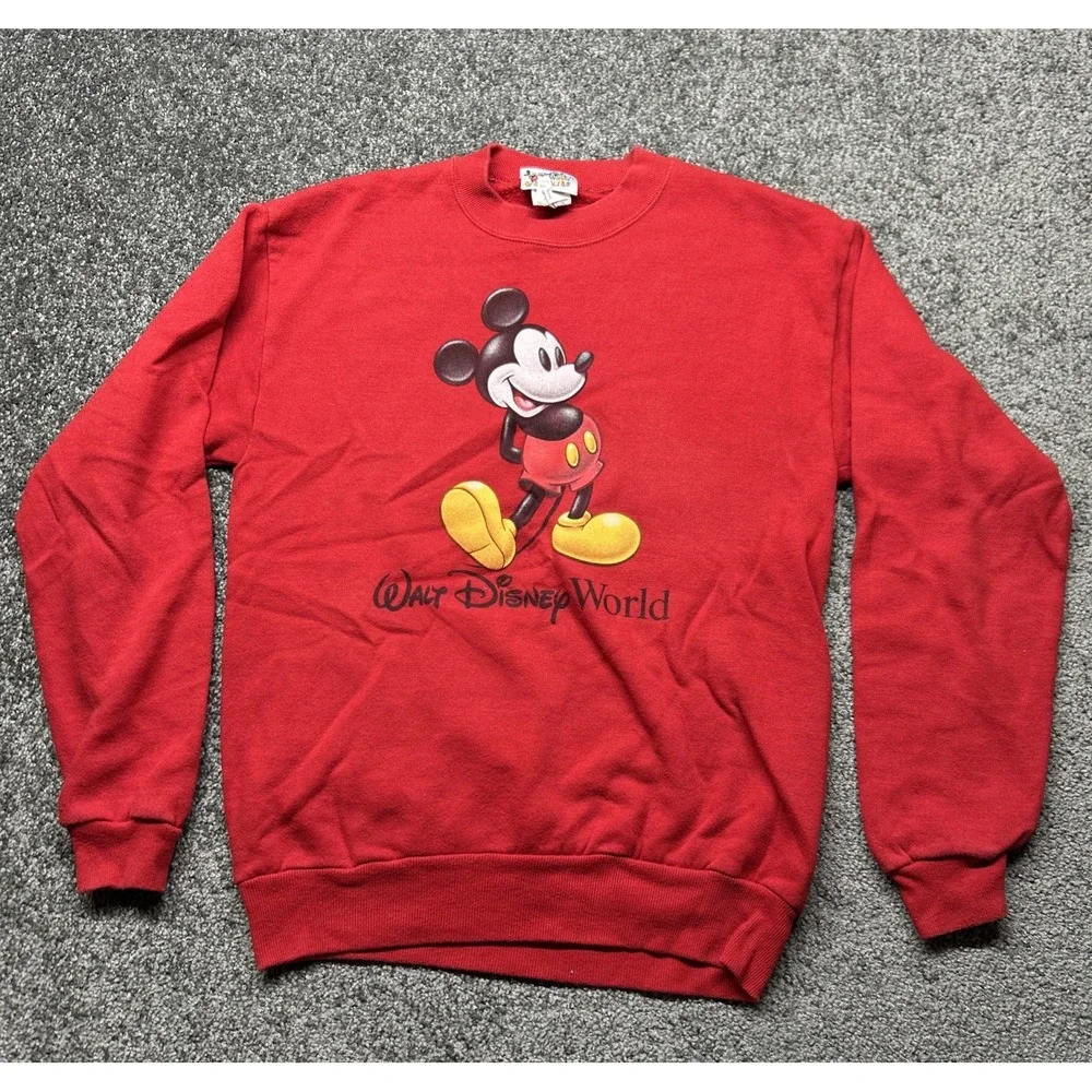 Disney World Kids XL Sweater Pullover Sweatshirt Red Mickey Mouse
